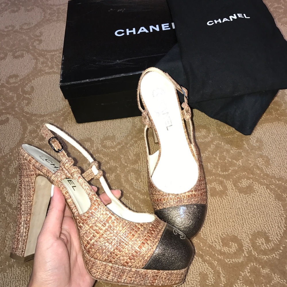 Chanel slingback platform heels tweed design - Picture 5 of 7